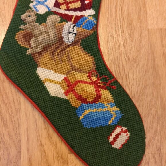 Santa Claus Needlepoint Christmas Stocking Toys Presents Gifts Holiday - Picture 4 of 6